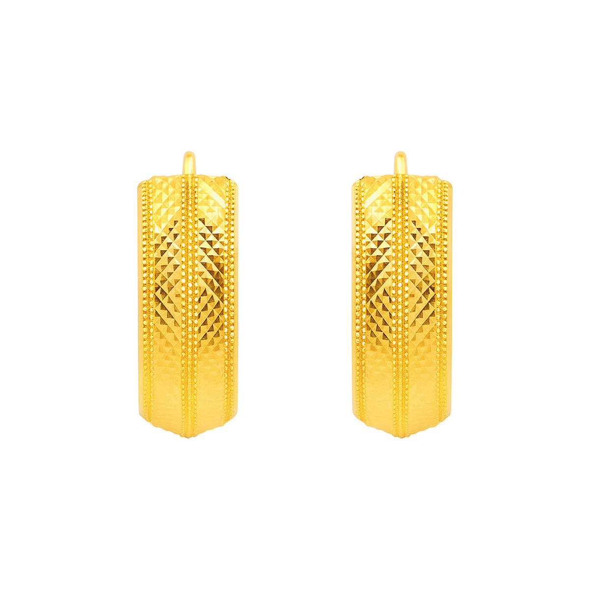 22k Yellow Gold Medium Shimmery Patterned Earrings