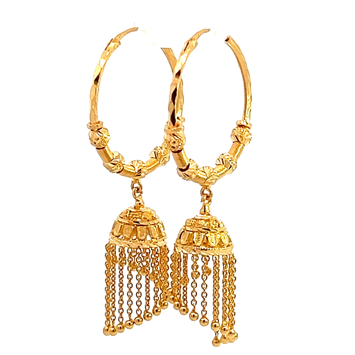 22k Yellow Gold Medium Coiled Beaded Waterfall Earrings