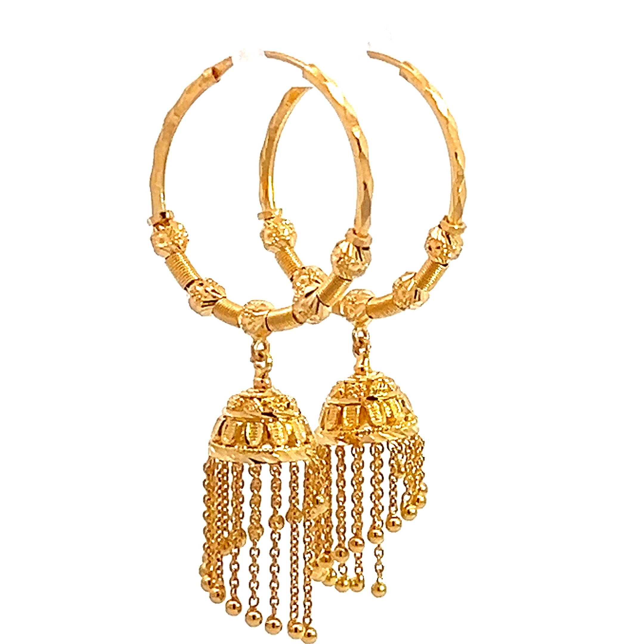 22k Yellow Gold Medium Coiled Beaded Waterfall Earrings