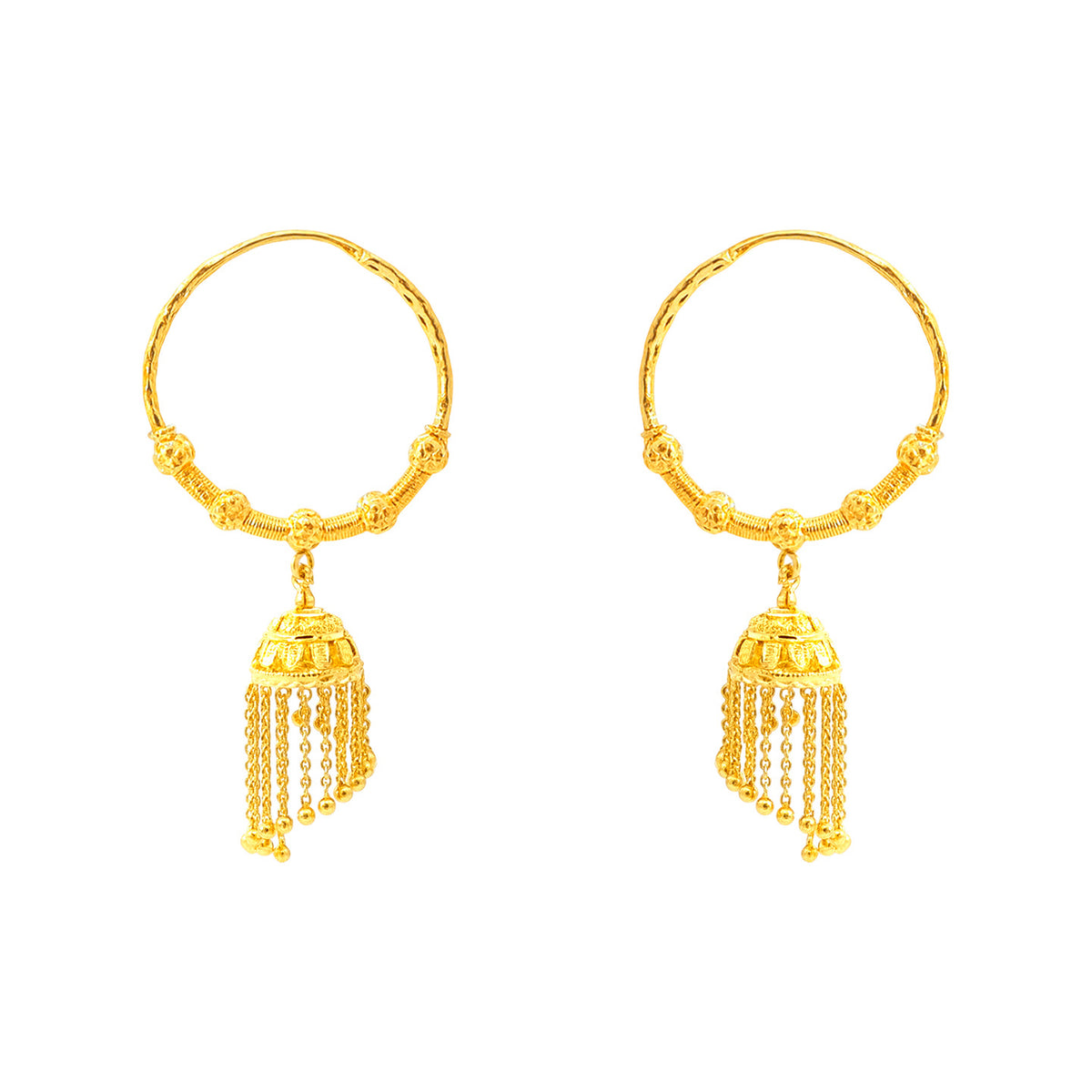 22k Yellow Gold Medium Coiled Beaded Waterfall Earrings