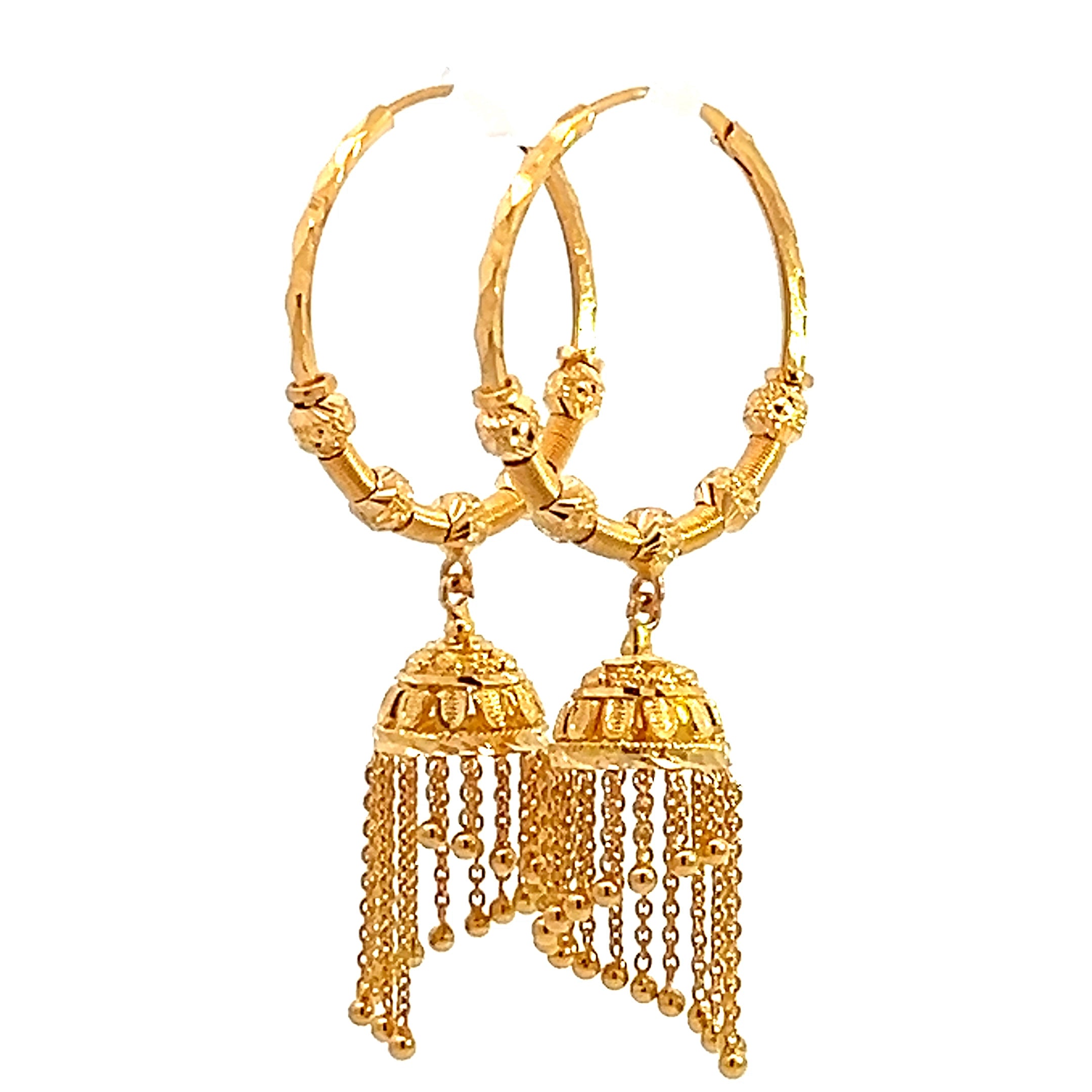 22k Yellow Gold Medium Coiled Beaded Waterfall Earrings