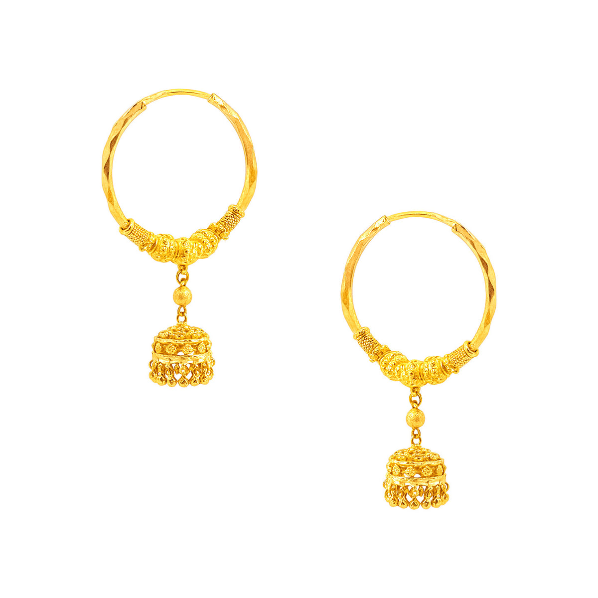 22k Yellow Gold Medium Fancy Beaded Earrings
