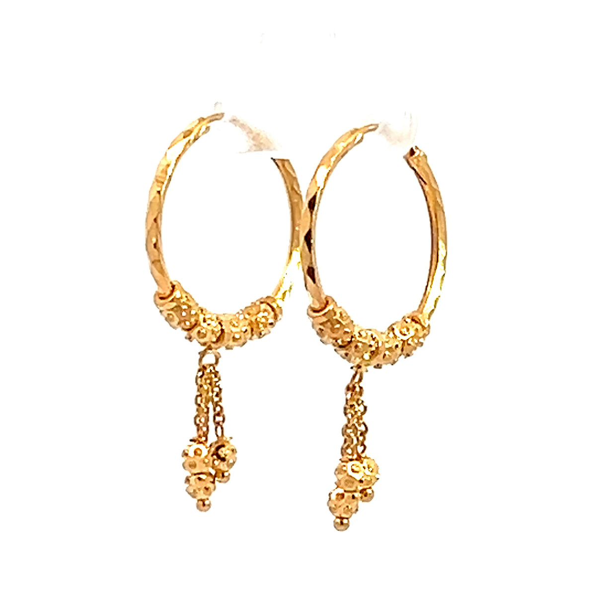 22k Yellow Gold Medium Sparkly Beaded with Drops Earrings