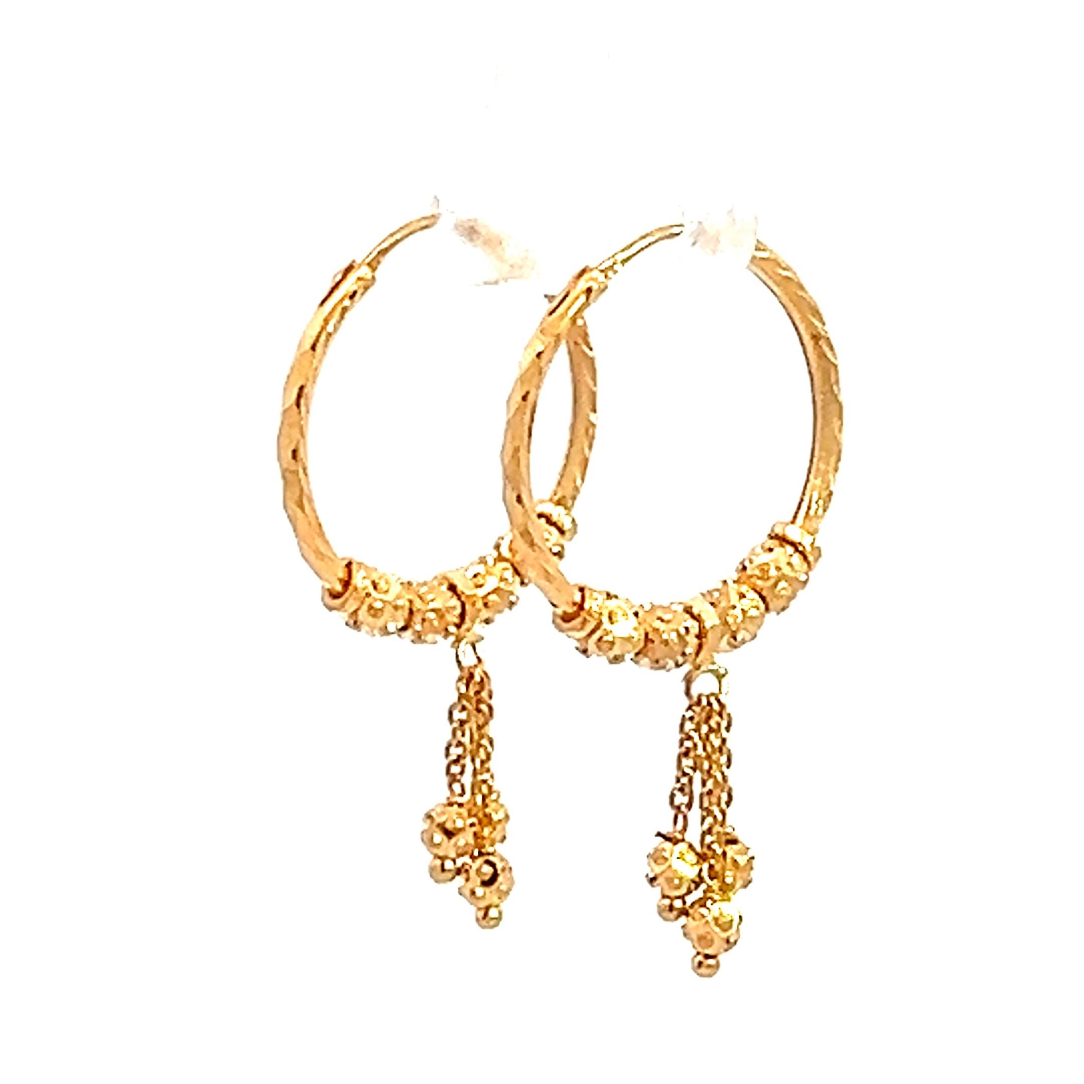 22k Yellow Gold Medium Sparkly Beaded with Drops Earrings