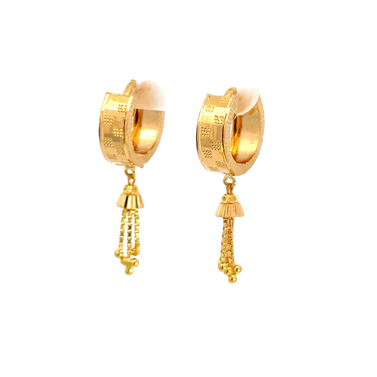 22k Yellow Gold Small Checkered Simple Earrings