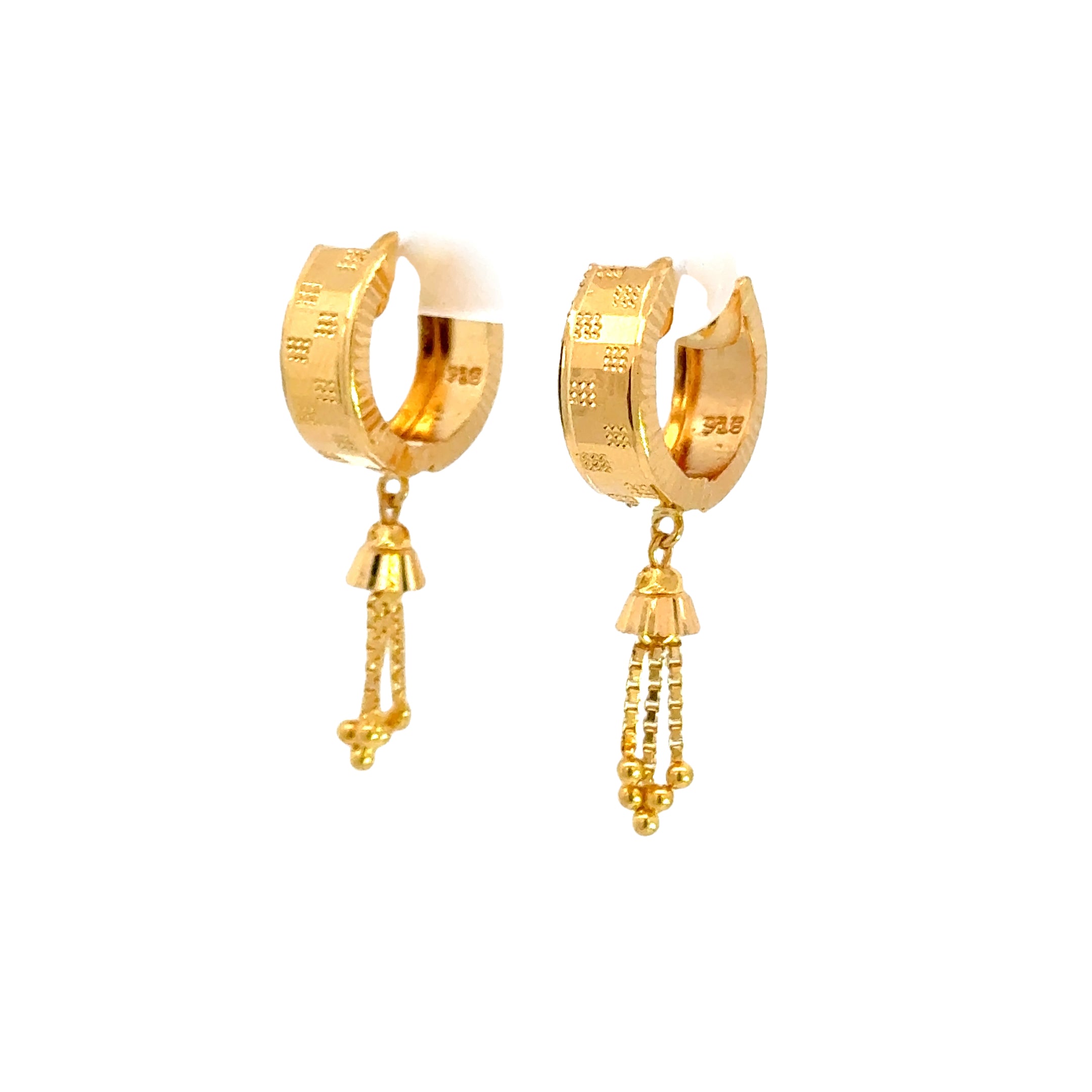 22k Yellow Gold Small Checkered Simple Earrings