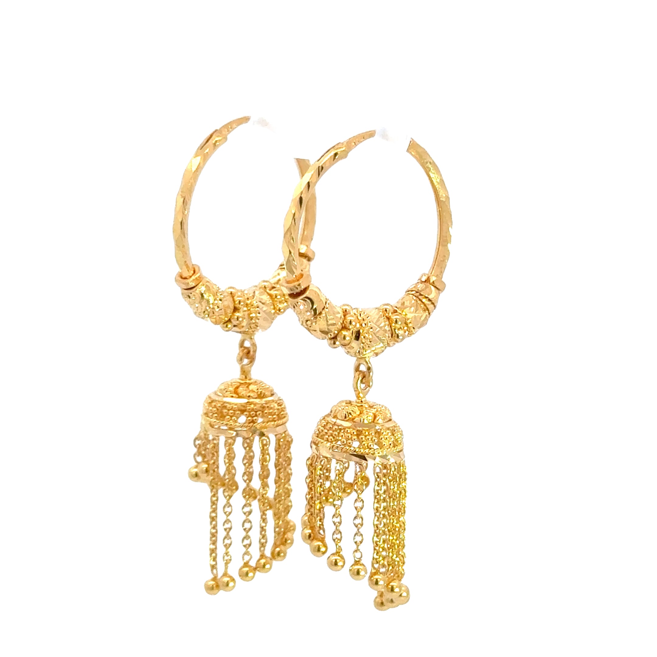 22k Yellow Gold Medium Beaded Waterfall Earrings