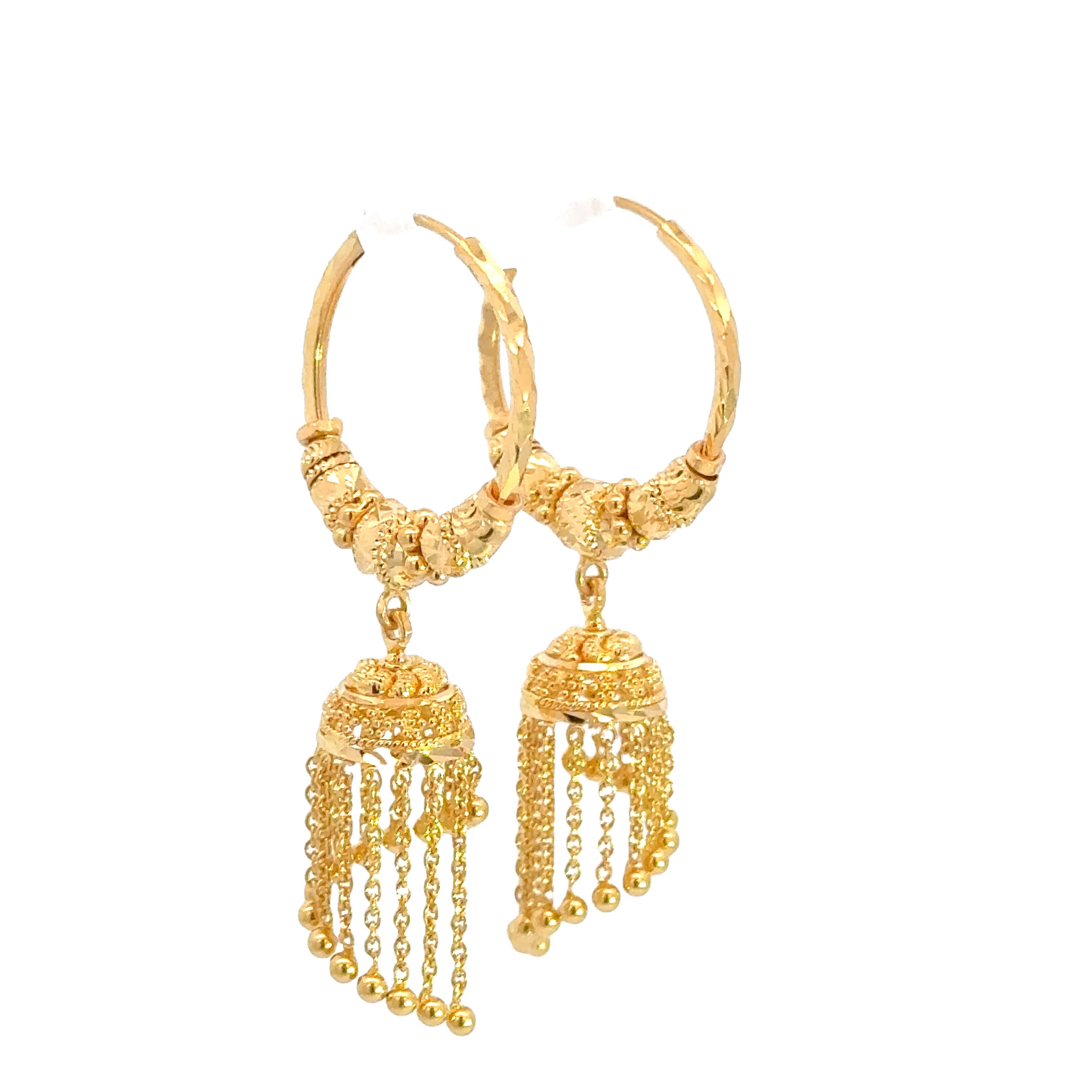 22k Yellow Gold Medium Beaded Waterfall Earrings