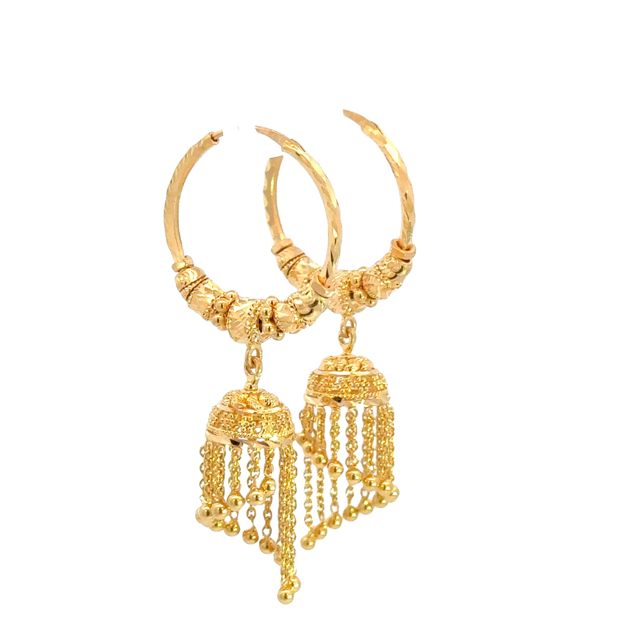 22k Yellow Gold Medium Beaded Waterfall Earrings