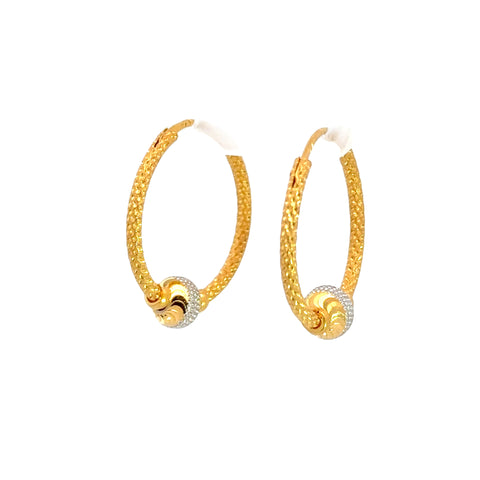 22k Two Tone Gold Medium Dotted Beaded Earrings