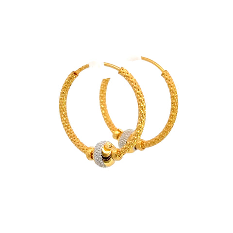 22k Two Tone Gold Medium Dotted Beaded Earrings
