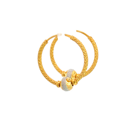 22k Two Tone Gold Medium Dotted Beaded Earrings