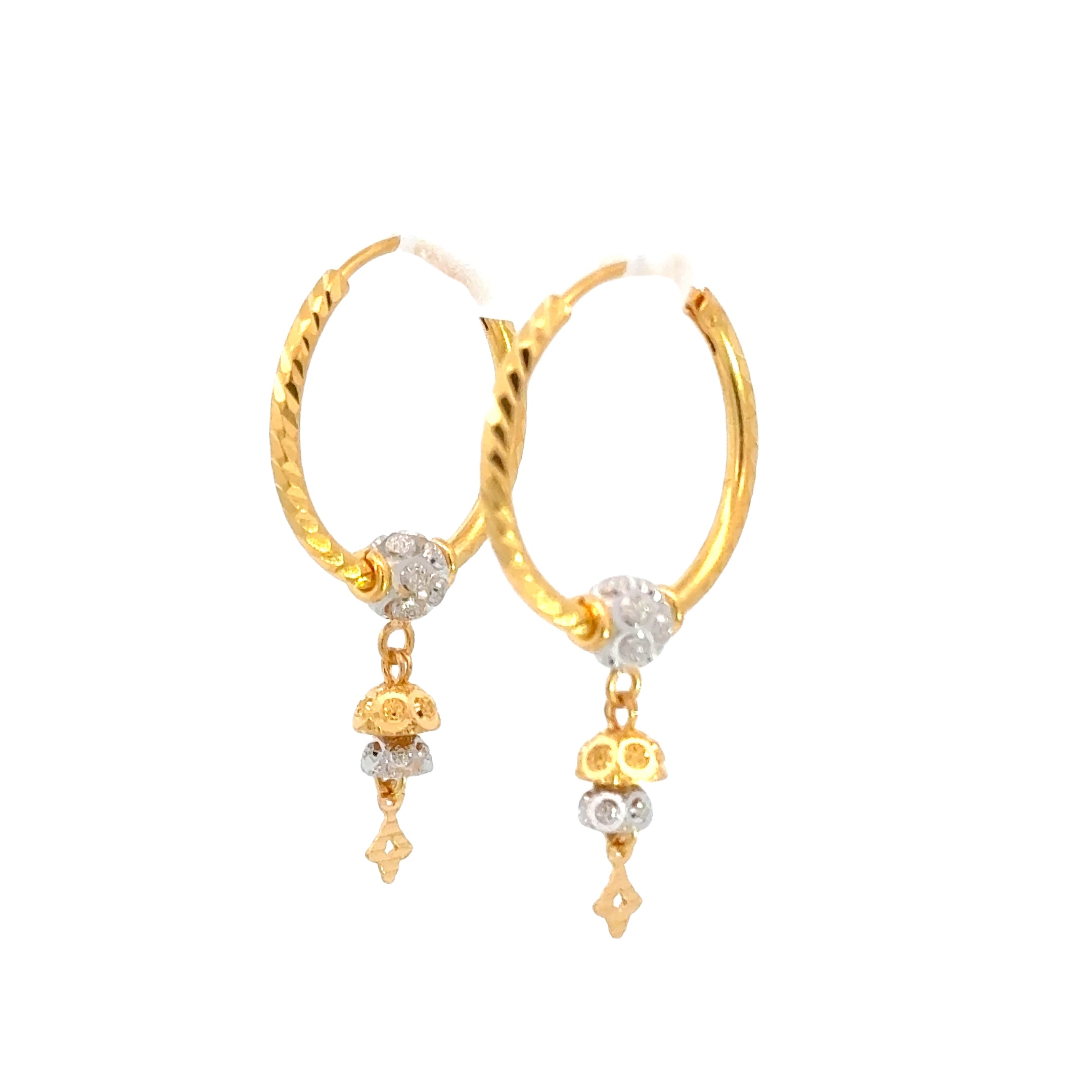 22k Two Tone Gold Medium Beaded Shimmery Earrings