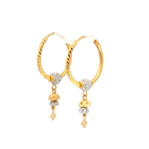 22k Two Tone Gold Medium Beaded Shimmery Earrings