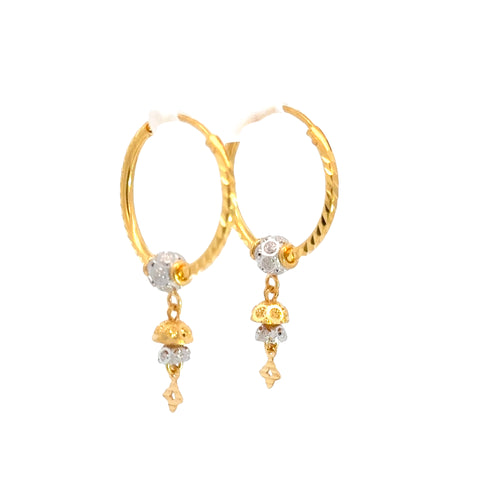 22k Two Tone Gold Medium Beaded Shimmery Earrings