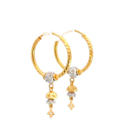 22k Two Tone Gold Medium Beaded Shimmery Earrings