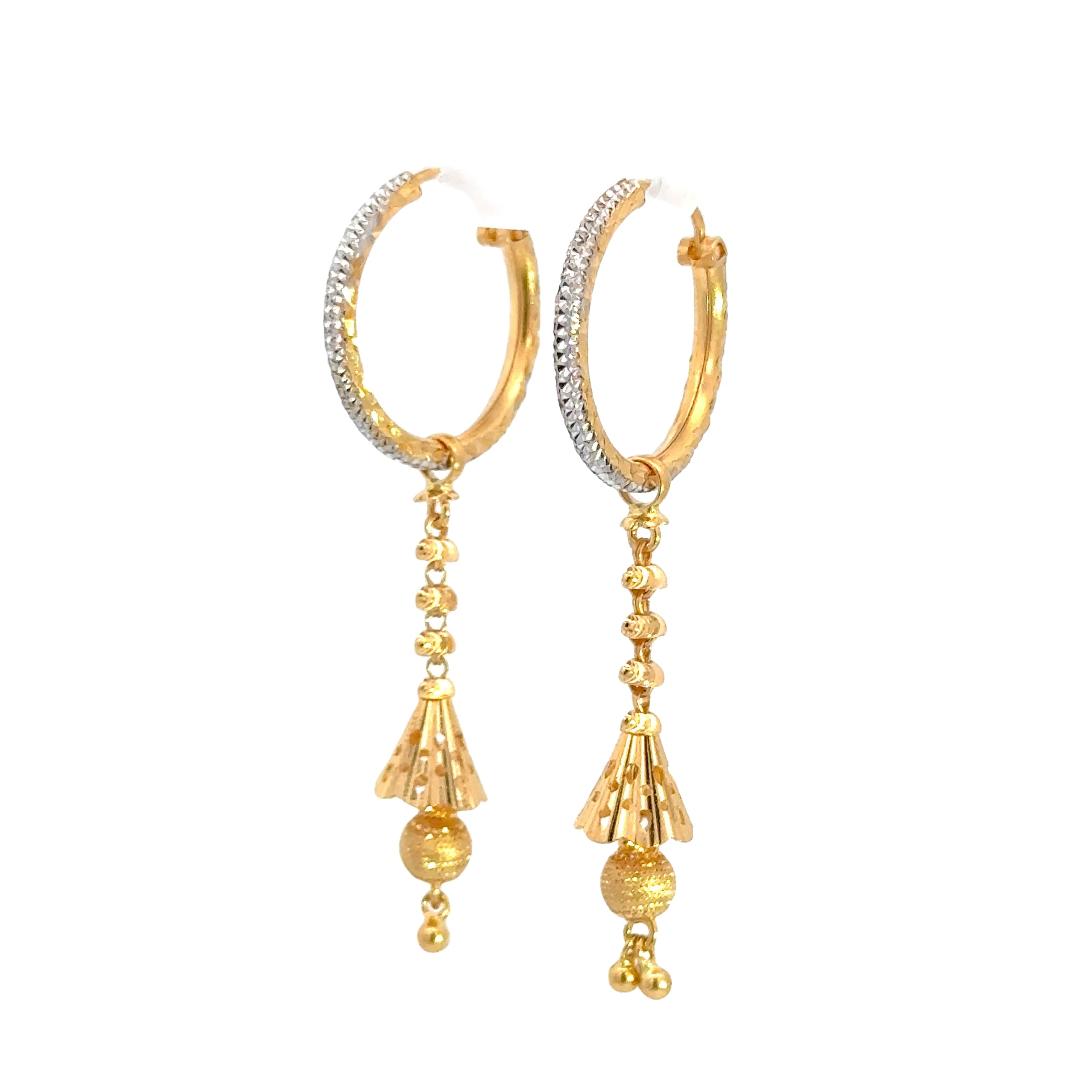 22k Two Tone Gold Medium Textured Elegant Earrings