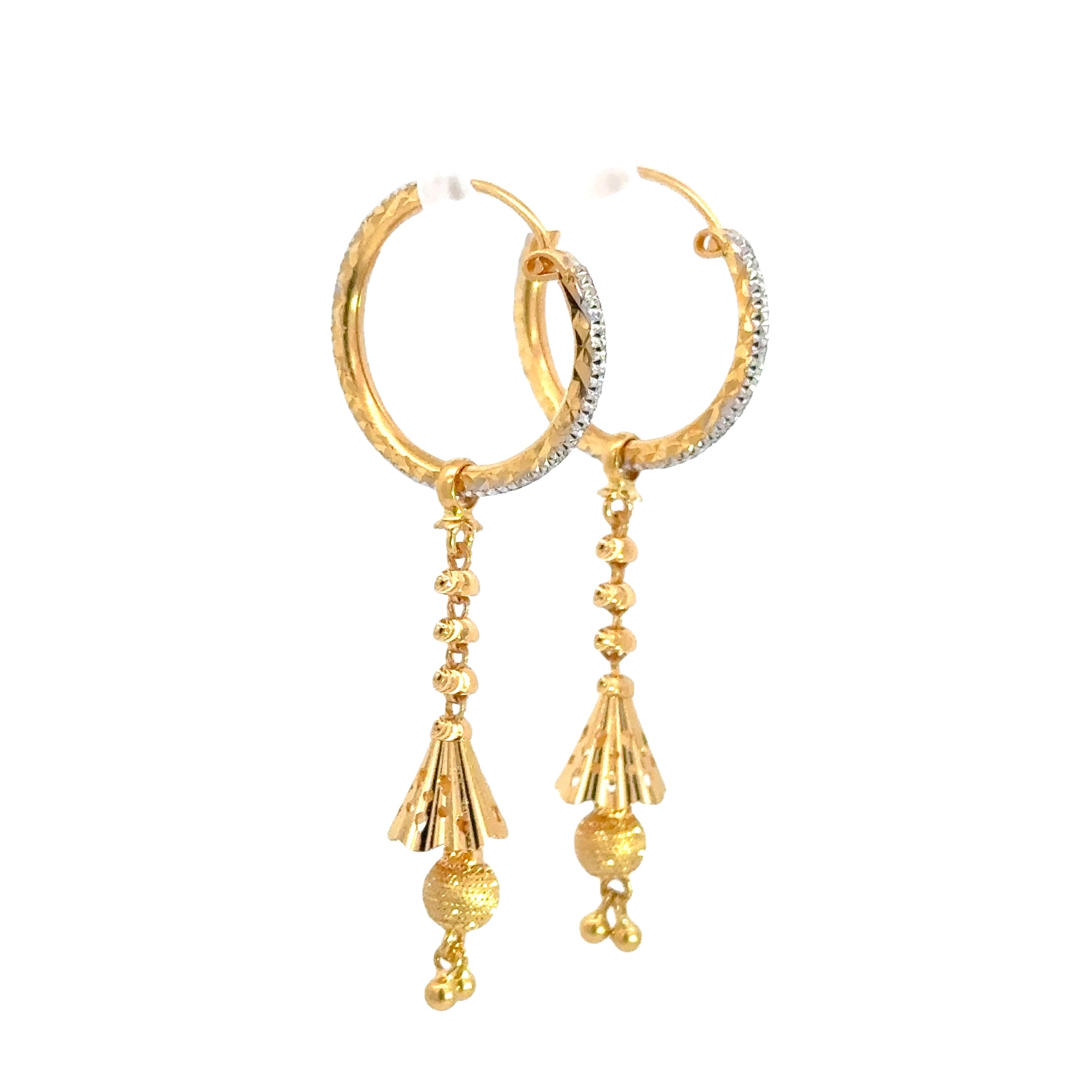 22k Two Tone Gold Medium Textured Elegant Earrings