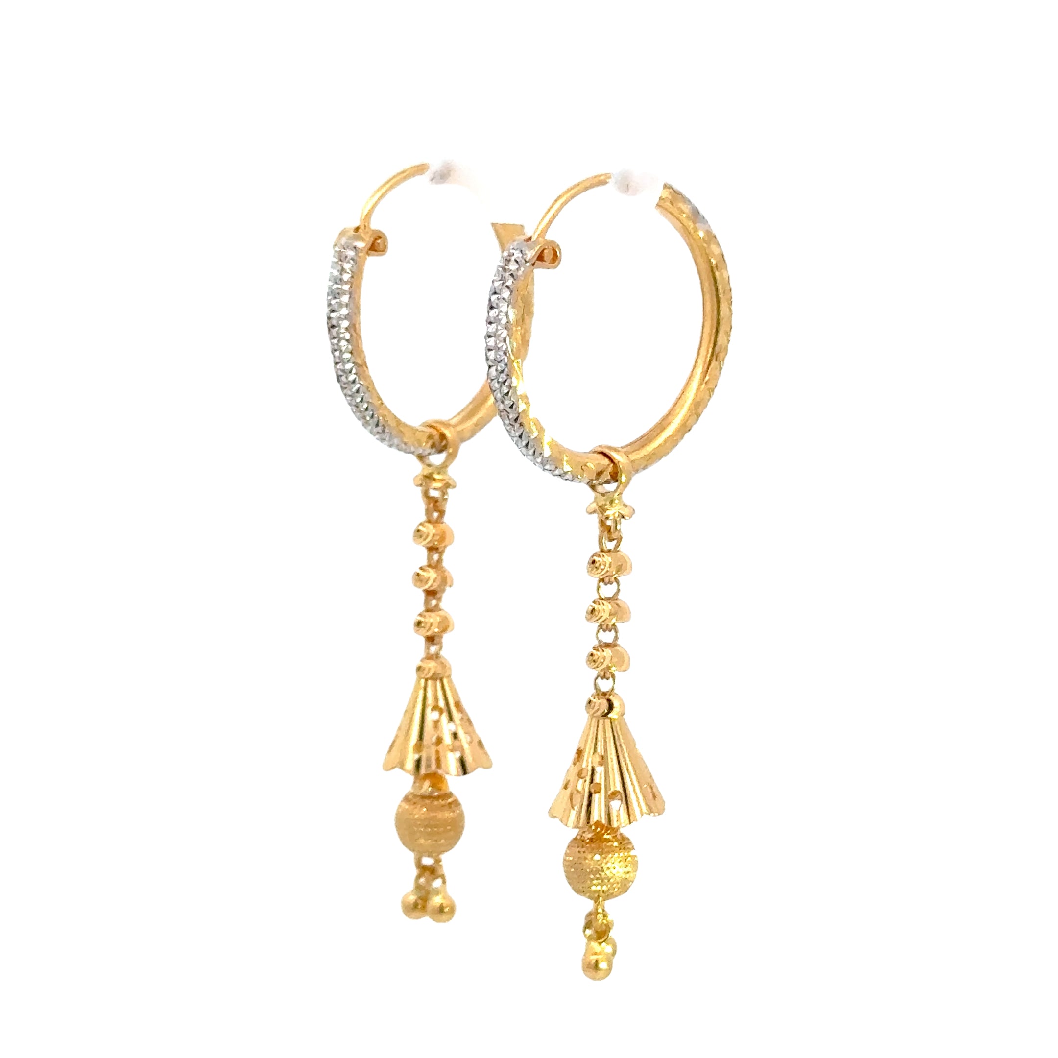 22k Two Tone Gold Medium Textured Elegant Earrings