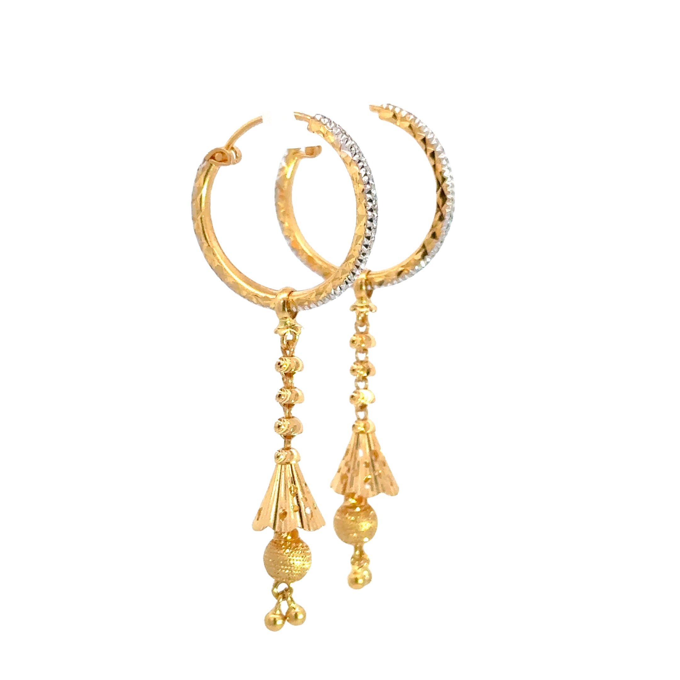 22k Two Tone Gold Medium Textured Elegant Earrings