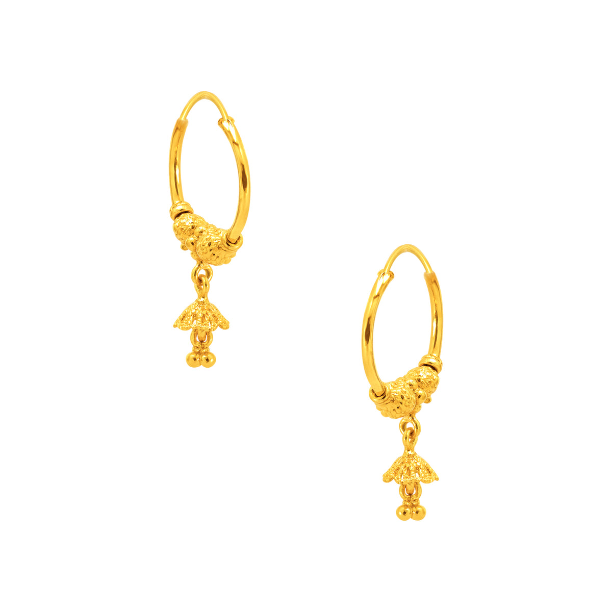 22k Yellow Gold Small Vibrant Beaded Earrings