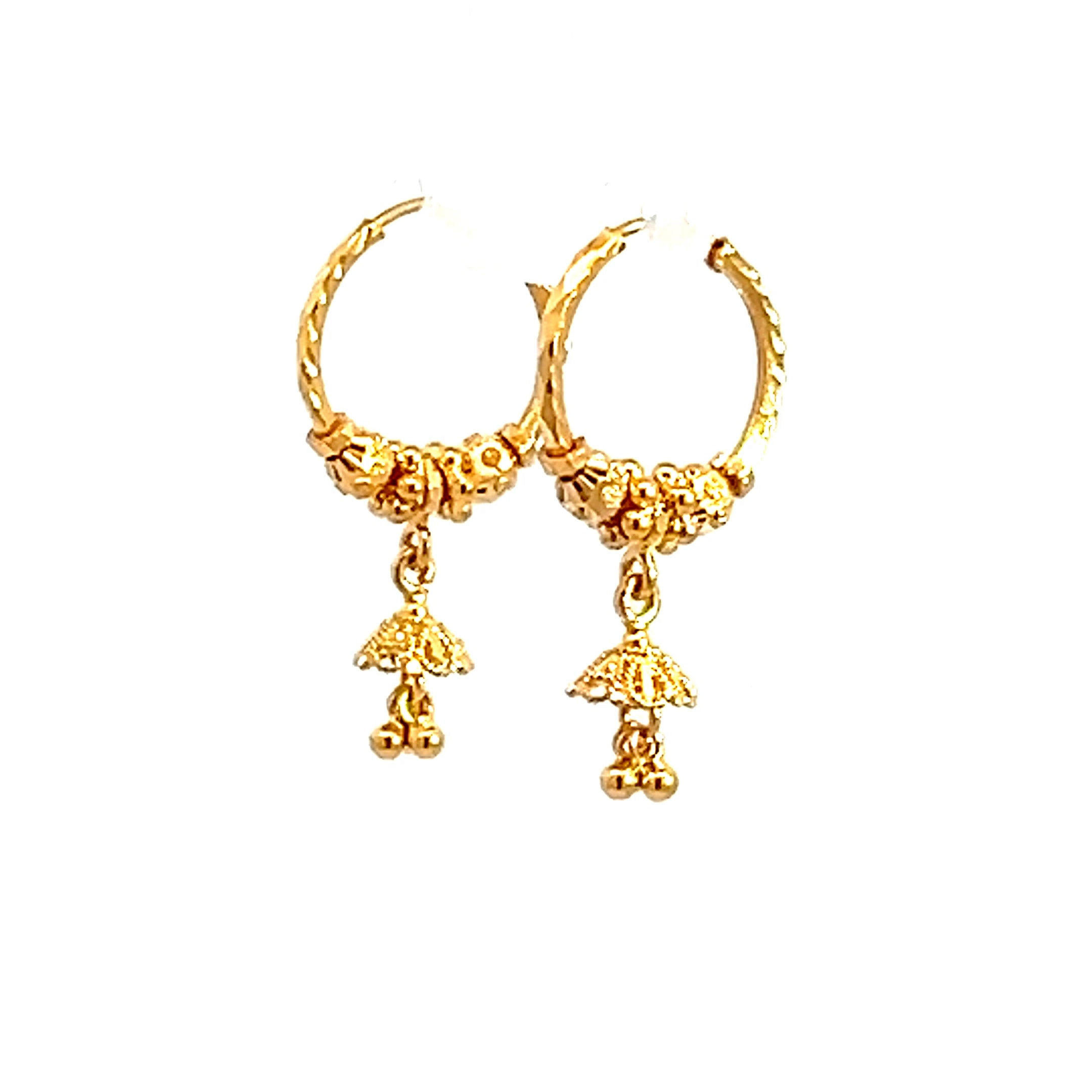 22k Yellow Gold Small Stylish Beaded Earrings