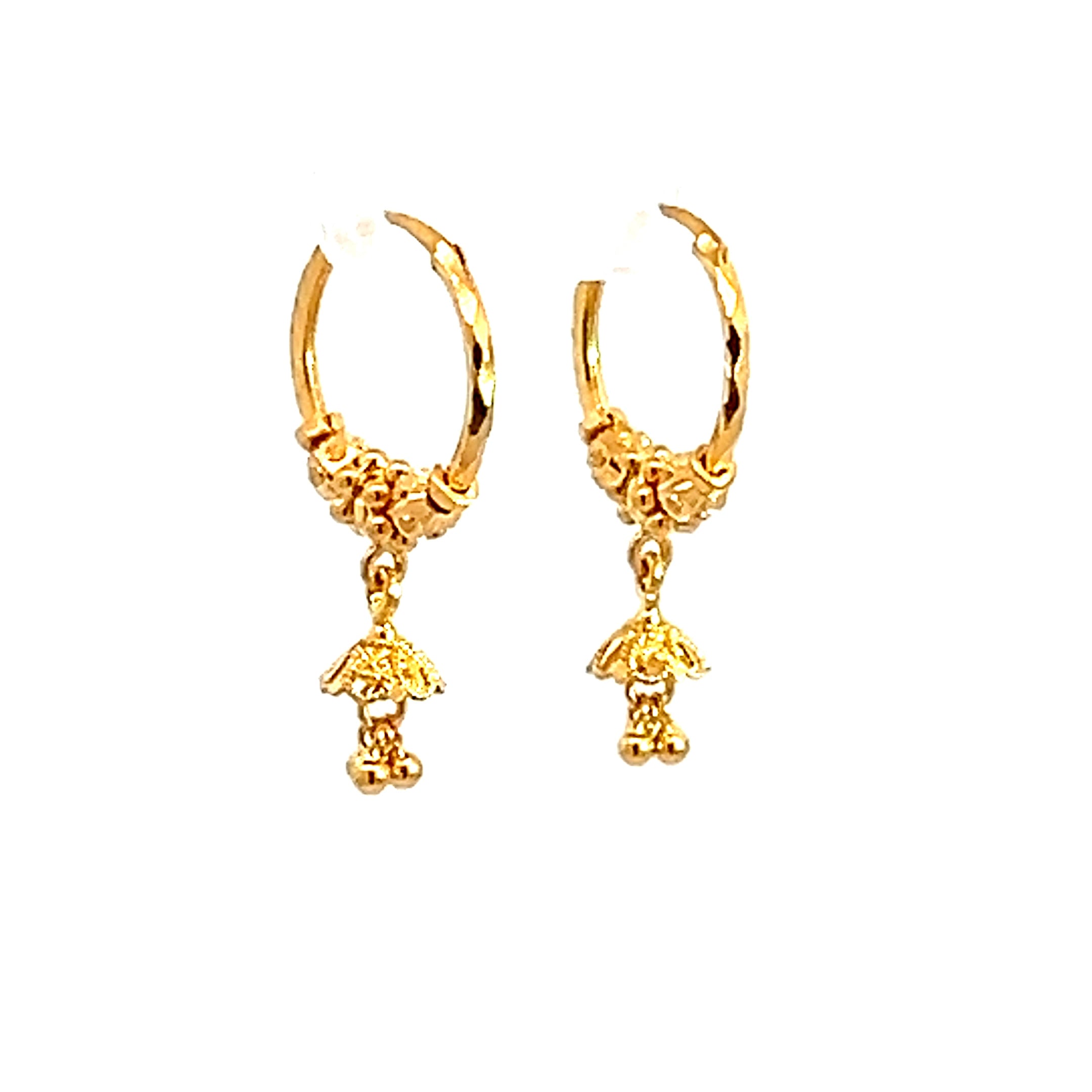 22k Yellow Gold Small Stylish Beaded Earrings