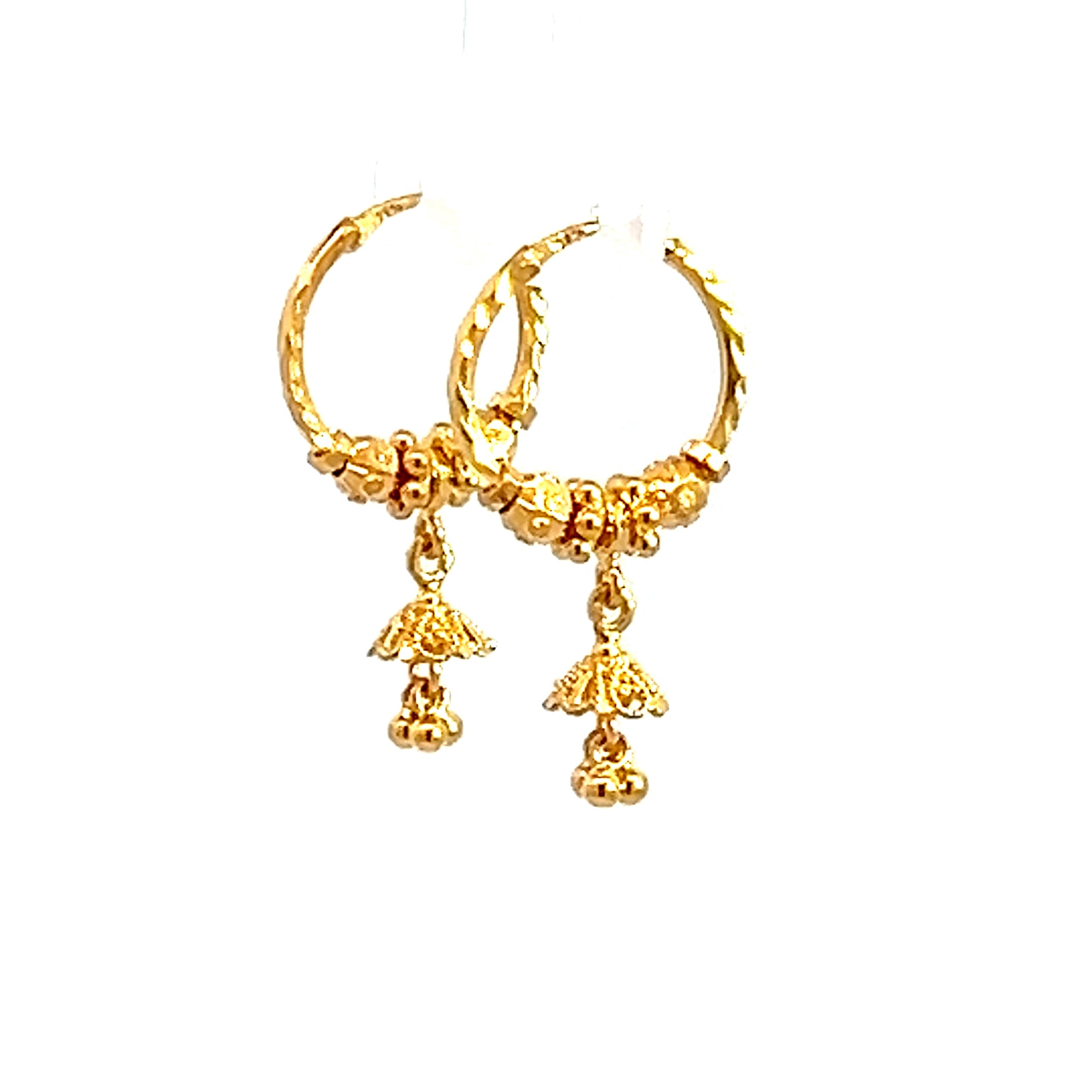 22k Yellow Gold Small Stylish Beaded Earrings