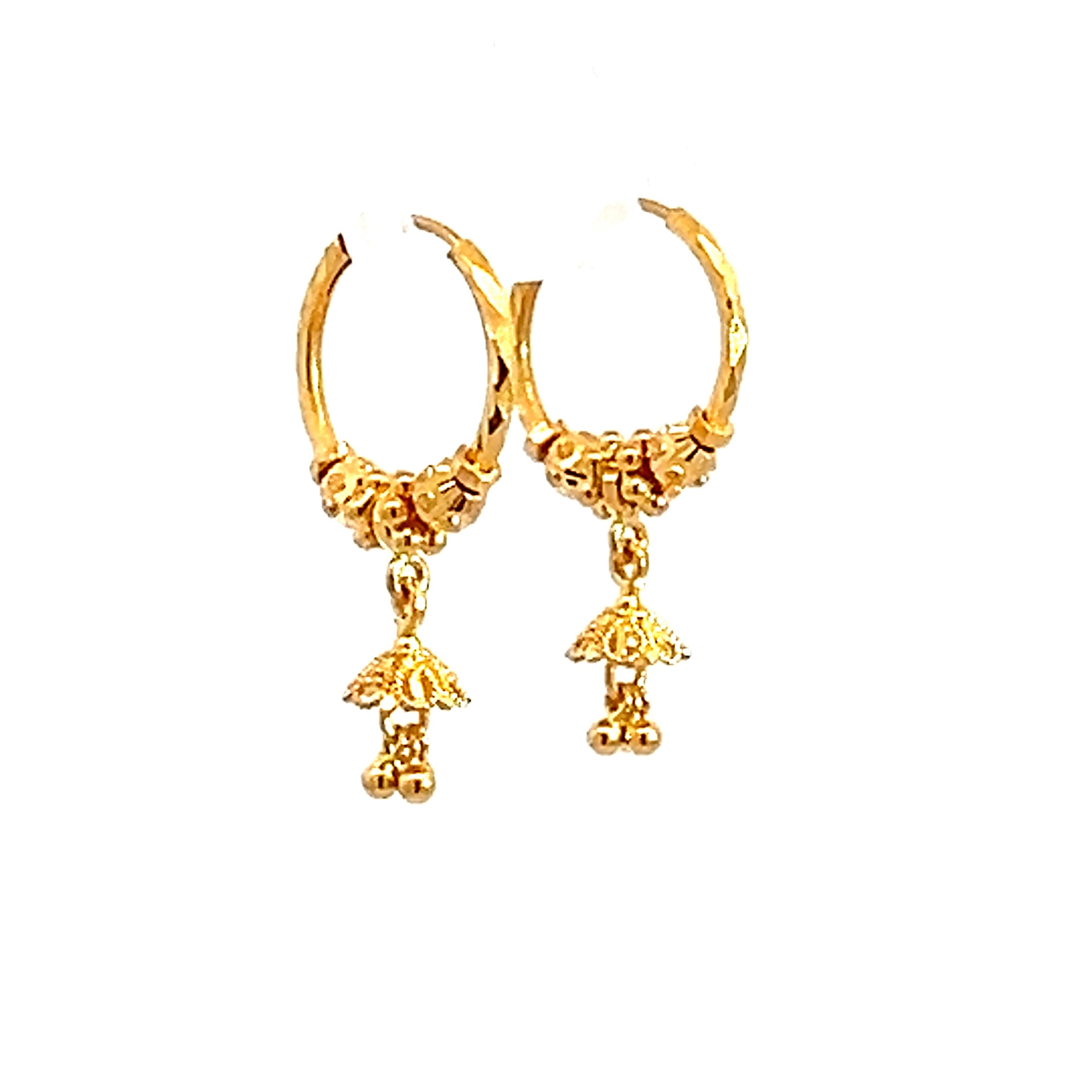 22k Yellow Gold Small Stylish Beaded Earrings