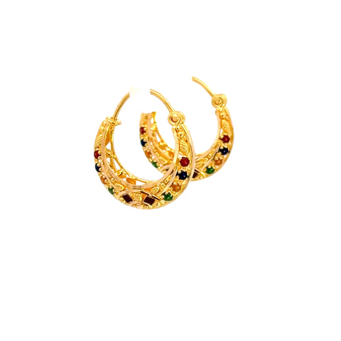 22k Yellow Gold Minakari Small Fancy Unique Earrings
