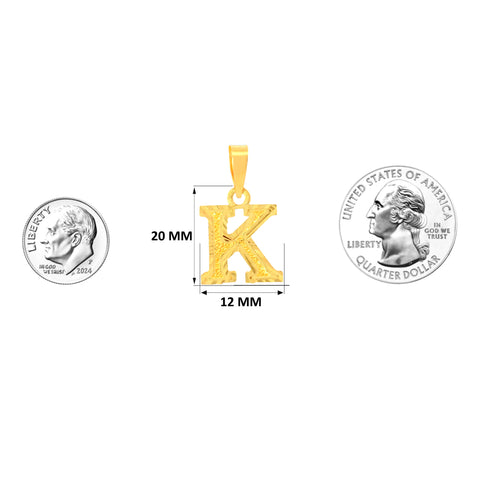 22K Yellow Gold Initial K Pendant with gold weight of 0.72g