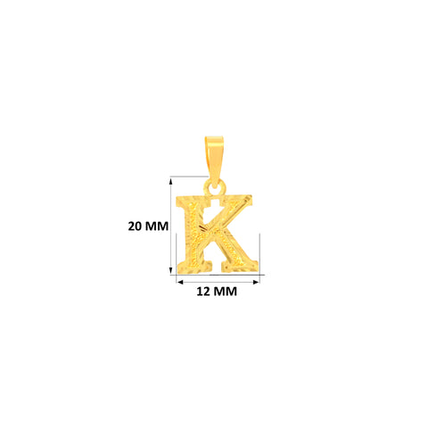 22K Yellow Gold Initial K Pendant with gold weight of 0.72g