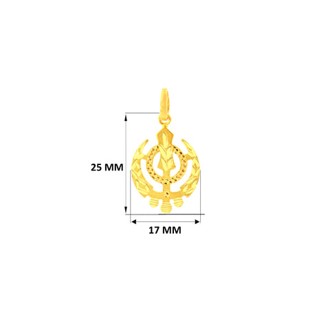22K Yellow Gold Religious Khanda Medium Pendant with gold weight of 2.34g