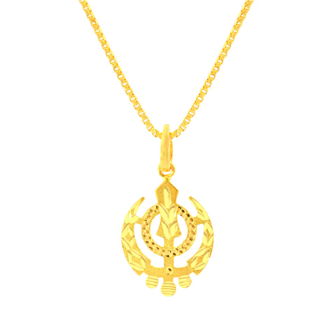 22K Yellow Gold Religious Khanda Medium Pendant with gold weight of 2.34g