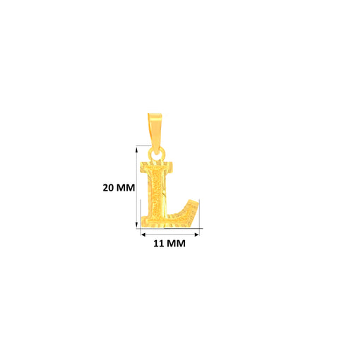 22K Yellow Gold Initial L Pendant with gold weight of 0.72g