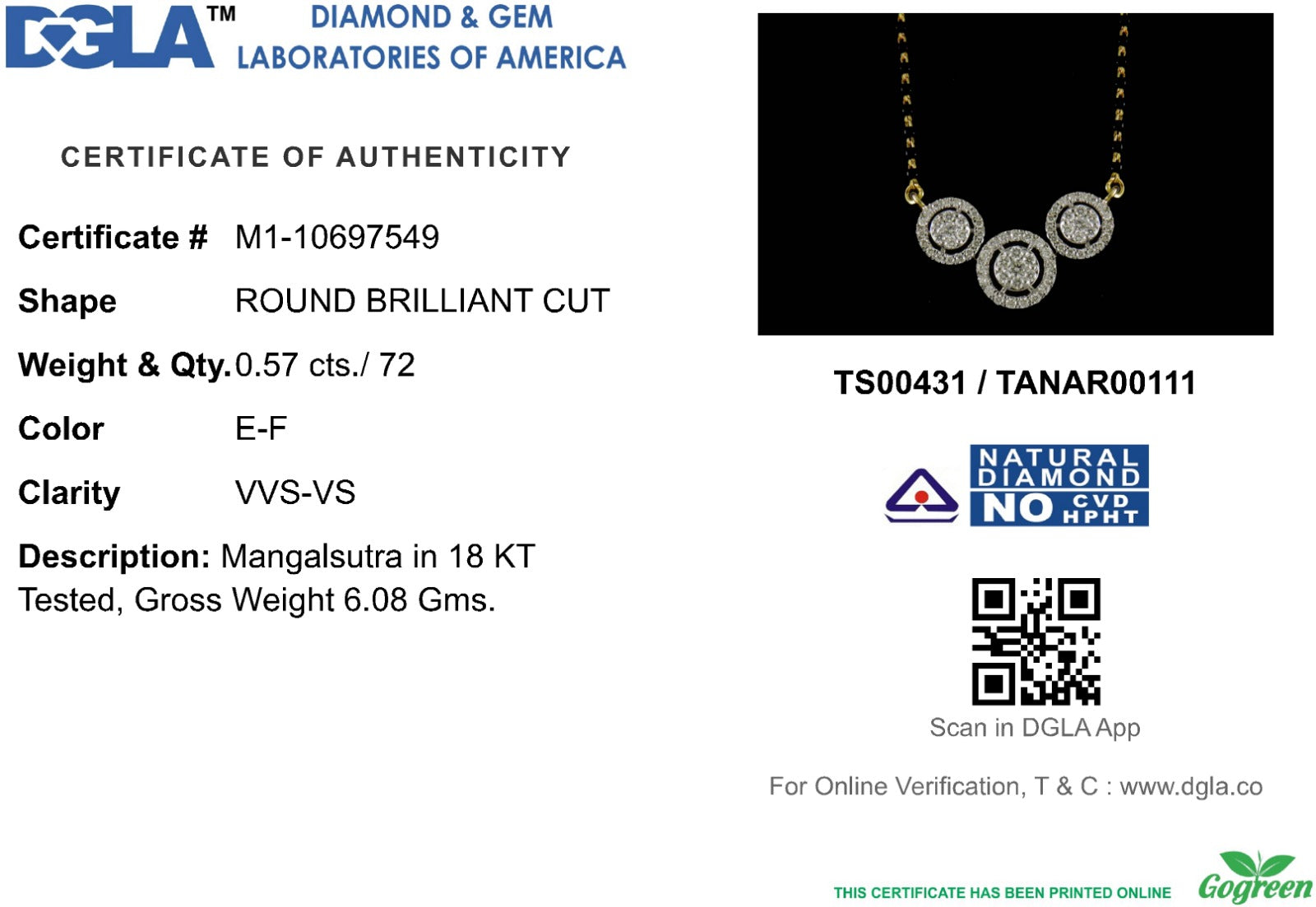 18k Yellow Gold and Diamond Mangalsutra Necklace and gold weight of 6.08g