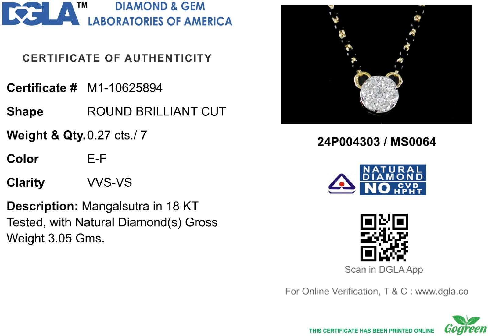 18k Yellow Gold and Diamond Mangalsutra Necklace and gold weight of 3.05g
