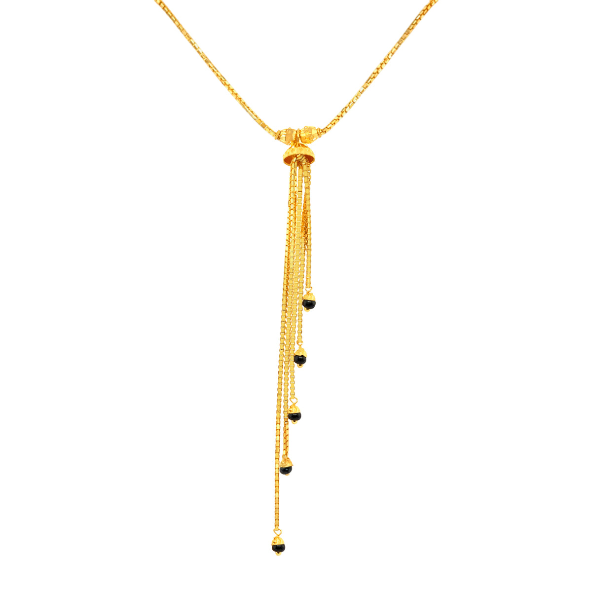 22K Gold Sleek Black Bead Necklace and Earring Set