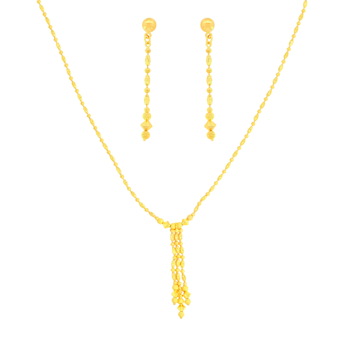 22K Gold Dangling Necklace and Earring Set