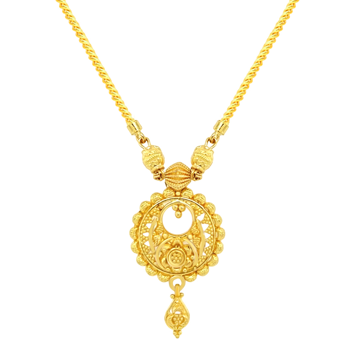 22K Gold Ornate Chandbali Necklace and Earring Set