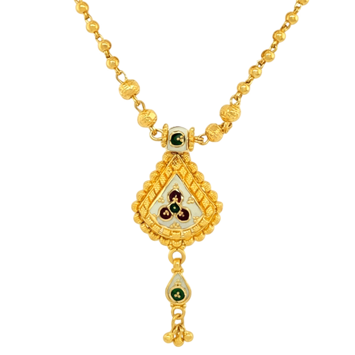 22K Gold Meena Kari Beaded Necklace and Earring Set