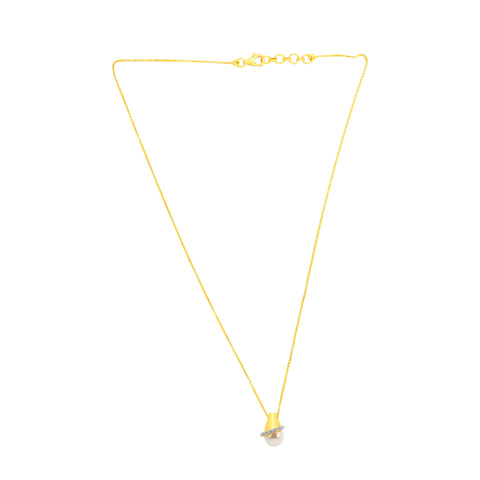 22K Yellow Cubic Zirconia Pearl-Bead Petite Necklace