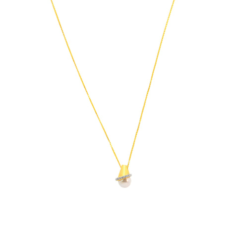 22K Yellow Cubic Zirconia Pearl-Bead Petite Necklace