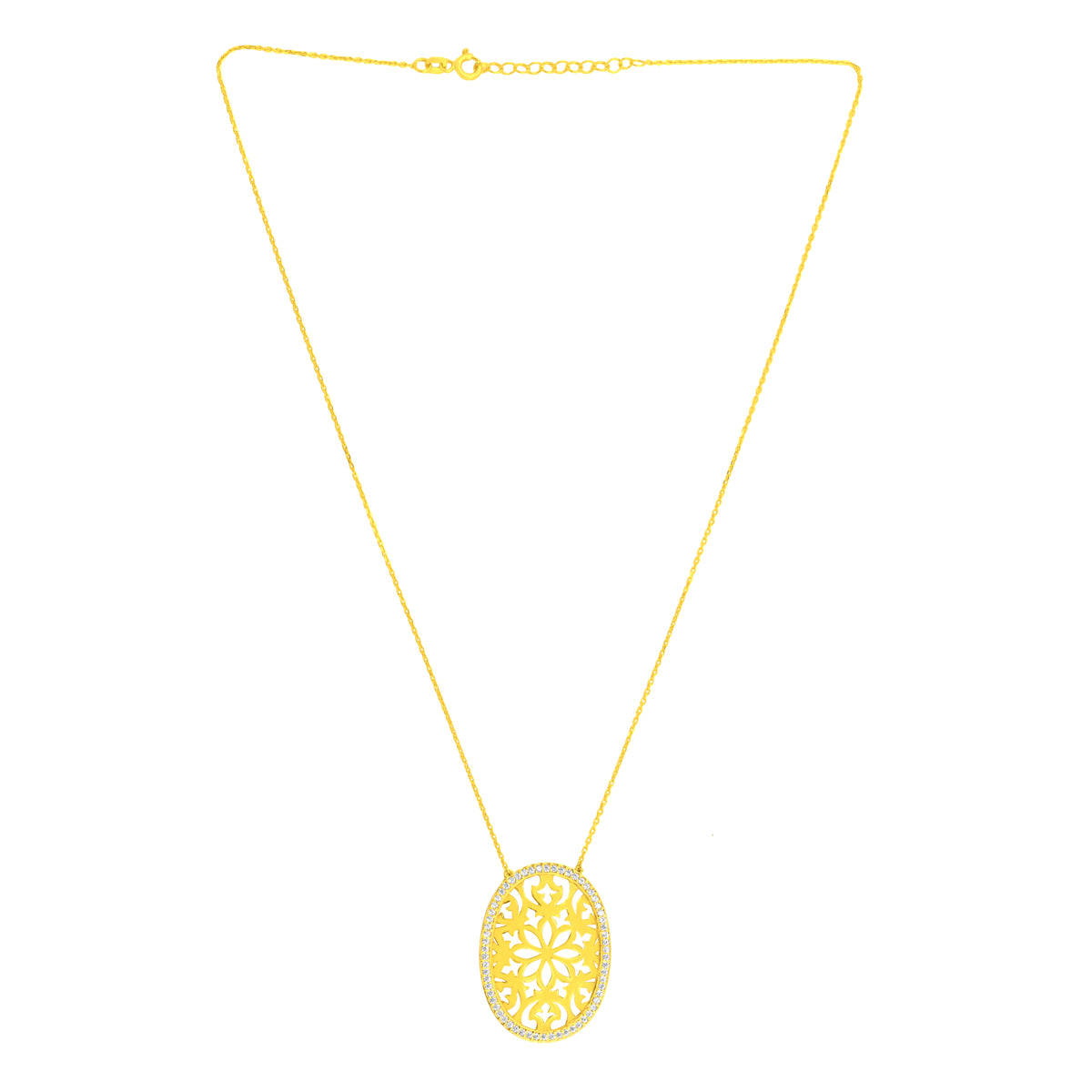 22K Yellow Cubic Zirconia Fancy Oval Cutout Stunning Necklace