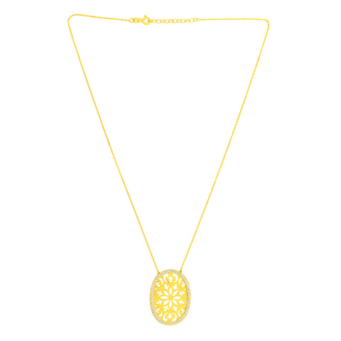 22K Yellow Cubic Zirconia Fancy Oval Cutout Stunning Necklace