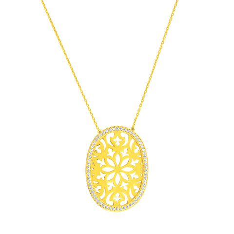 22K Yellow Cubic Zirconia Fancy Oval Cutout Stunning Necklace