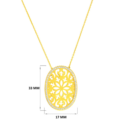 22K Yellow Cubic Zirconia Fancy Oval Cutout Stunning Necklace