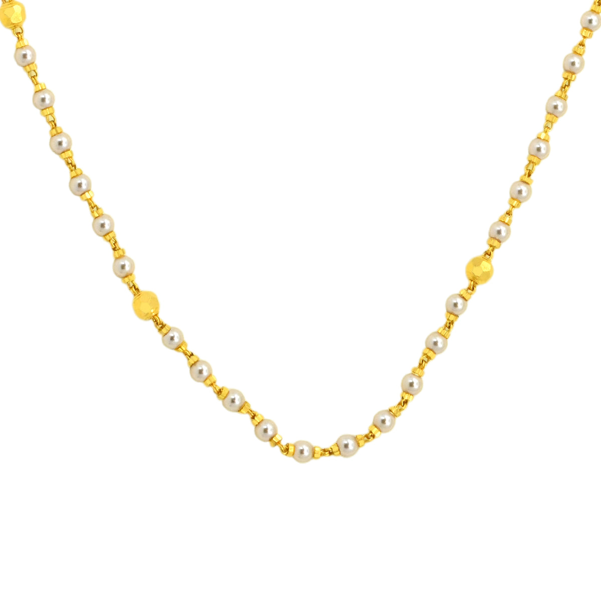 22K Yellow Gold Pearl-Bead Eye-catching Necklace