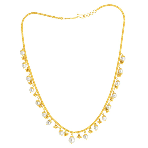 22K Yellow Gold Pearl-Bead Classic Necklace