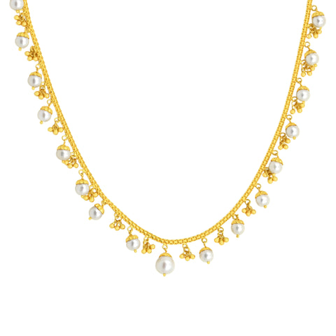 22K Yellow Gold Pearl-Bead Classic Necklace